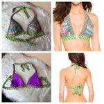 Trina Turk Folkloric Festival Halter Tie Back Bikini Top Size 12 Photo 0