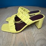 STAUD  Frankie Ruched Leather Block Heel Sandals Mules Yellow Size 37 Womens 7 Photo 3