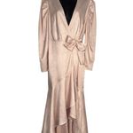 EXPRESS Light Pink Flowy V Neck Wrap Dress Long Sleeve and Bow Detail Photo 0
