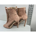Womans Cape Robin Ankle Boots 8 Pink Back Zip Open Toe Stilettos Weave Detail Photo 3