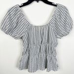 Madewell NEW Size Large Omaha White Black Gingham Tiered Puff Sleeve Shirt Photo 4