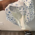 American Eagle American Eagle White Blue Ditsy Floral Linen Cotton Tie Back Cutout Mini Dress Photo 3