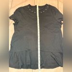 Kate Spade  Studded Peplum Scalloped Black Top Knit Size Medium Short Sleeve Photo 3