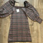 ZARA NWT  Bodycon Houndstooth Plaid Knit Dress Boat Halter Neck Black/Orange Sz L Photo 15