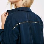 Free People  Top Navy Blue Off Campus Buttondown w/ Metallic Details Sz S EUC Photo 3