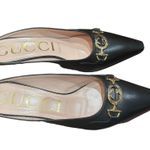 Gucci Zumi Heeled GG Logo Black Leather Mules Size 38 US 8 - Used Photo 1
