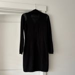 Calvin Klein M Black Full Zip Sweater Dress Leather Shoulders Photo 3