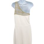 Anthropologie Haney Petra One Shoulder Metallic Gold Mesh Paneled Ponte Ivory Gown Maxi Dress Photo 7