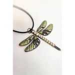 Handmade Green enamel & rhinestone dragonfly pendant Necklace Photo 1