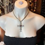 Sterling Silver 925  Snake Chain & Jasper Cross Pendant Necklace Photo 0