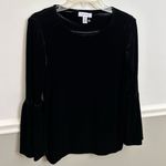 Calvin Klein Black Velvet Bell Sleeve Round Neckline Holiday Party Top Blouse XS Photo 3