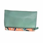 Rachel Pally Two-Sides Turquoise Faux Leather & Pink Palm Print Canvas Clutch. Photo 1