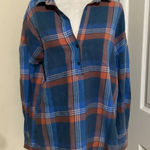 prAna  Plaid Button Down Long Sleeve Shirt Women's Small Blue Orange Collared Photo 0