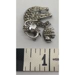 Vintage 925 Sterling Silver ELEPHANT & BABY PIN Authentic Marcasite‎ Gemstones Photo 3