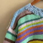 hand knit striped funky fun multi colored oversized sweater Blue Size M Photo 4