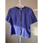 Leslie Fay Vintage  80s 90s Grannycore Retro Purple  Floral Trim Button Up - 8P Photo 1