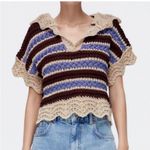 ZARA New  Crochet Knit Hooded Short Sleeve Sweater size M Photo 2