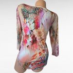 Peck & Peck Multicolor Abstract Print Long Sleeve Top Blouse Medium Photo 4
