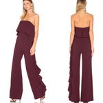 Alexis Kendall Ruffle Strapless Jumpsuit Wide Leg Plum Burgundy Boho Chic Size M Photo 1