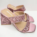 Abound  Sandals Womens Size 5 Pink Carina Glitter Slip On Open Square Toe Heels Photo 0
