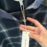 Heartloom Flannel Women’s Shirt Button Down Faux Leather Trim Plaid Blue White Photo 3