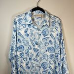 Martha Stewart Womens Linen Blend Shirt Dress Blue White Beach Shells Size Small Photo 1
