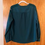 Talbots  Button Down Shirt Lace Accent Sleeves Long Sleeve Career Jade NWOT Large Photo 6