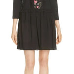 Kate Spade  Black Floral Broome Street Embroidered Ruffle Mixed Media Mini‎ Dress Photo 0