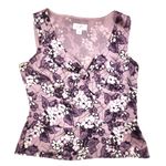 Loft Ann Taylor Sleeveless Blouse Lined Zipper Floral Purple& White Size 6P Photo 0