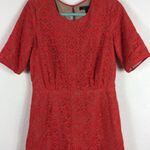 BCBGMAXAZRIA Haile Red Lace Crochet Romper Medium Short Sleeve Holiday Cocktail Photo 9