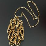 Vintage Abstract Modernist Twisted Bamboo Large Pendant Goldtone 20” Necklace Gold Photo 8