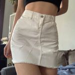 White Destructed Denim Skirt Size 4 Photo 0