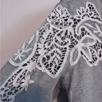 Loft Ann Taylor Light Gray Lace Detail Crewneck Women's Lightweight Sweater Photo 6