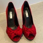 ZARA Women size 36 Red open toe bow heels shoes satin type of fabric elegant Photo 1