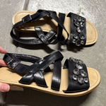 BCBGeneration  Black Crystal Embellished Leather Strappy Sandals Size 6 Photo 0