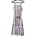 Crown & Ivy  PM sleeveless tiered midi dress square neck lined striped patriotic Photo 1