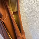 Nine West Women's Size Med NWT Faux-Leather Midi Dress Short Sleeve Maple Brown Photo 7