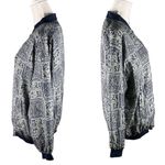 Robert Stock Vintage Bomber Jacket Silk Large Geometric Print Blue Photo 3