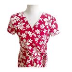 Chadwick's Chadwick’s Vintage Hawaiian Print Wrap Dress Size 8 Petite Red Ivory 100% Silk Photo 4