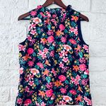 J.Crew  Factory Navy Blue Multi Color Bright Floral Ruffle Neck Top Blouse Size S Photo 1