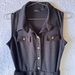 Lovely Day ModCloth  Black Sleeveless Belted Skater Dress Button Bodice Retro Photo 2