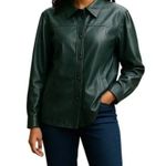 BLANK NYC NWT  Green Faux Leather Puff Sleeve Button Up Shirt Shacket Photo 0