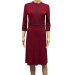 Homeyee Burgundy Black Crew Neck 3 Quarter Sleeve A Line Zip Back Midi Dress S Red Photo 1
