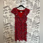 Anthropologie  Maeve Red Floral Dress ruffle wrap sz 10 M Photo 7