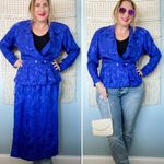 Vintage 100% Silk Butterfly Garden Embossed Print Skirt Suit Set size M 8 🦋 Blue Size M Photo 7