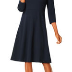 Talbots  Navy Ponte Fit & Flare 3/4 Sleeve Knee Length Parisian Scarf Tie Dress Photo 0