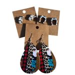 Cowgirl Set Of 3 Pairs Of Earrings: Teardrop Faux Leather & Studs With Cow Print Red Photo 0