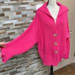 Free People Pink Firework Swim Too Deep Chunky Knit Oversized Cardi S Photo 14