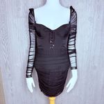 Oh Polly  corset front sheer body con long sleeve roughed little black dress 2 Photo 2