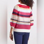 Boutique Tribal Multicolor Open Crochet Knit 3/4 Sleeve Sweater Shirt Red Size M Photo 5